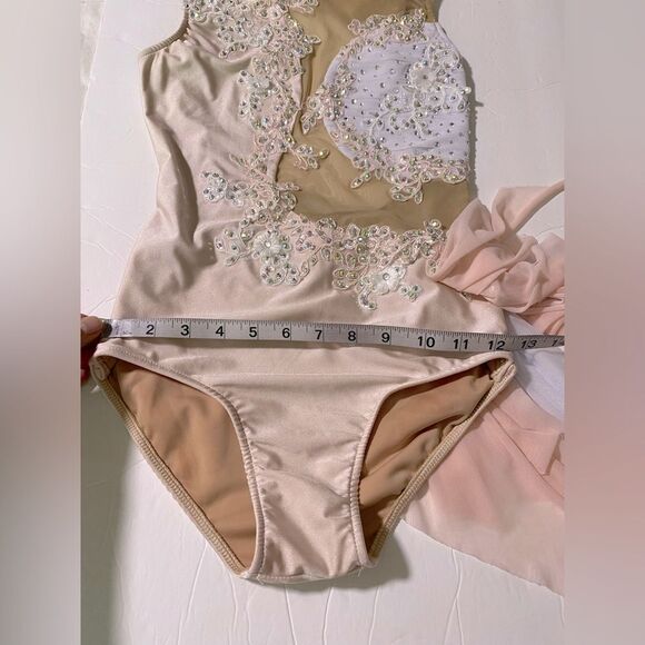 Glamour solo dance costume blush pink lace lyrical rhinestones SA-Small adult - Picture 10 of 14